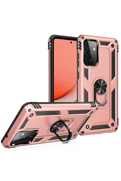 Samsung Galaxy A72 Kılıf Sofya Yüzüklü Silikon Kapak - Rose