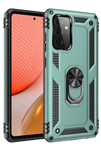 Samsung Galaxy A72 Kılıf Sofya Yüzüklü Silikon Kapak - Yeşil