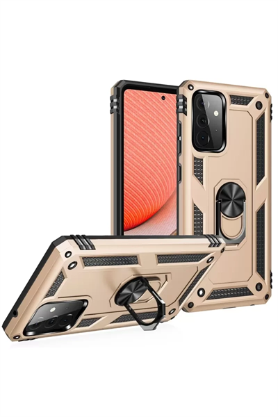 Samsung Galaxy A72 Kılıf Sofya Yüzüklü Silikon Kapak - Gold