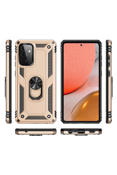 Samsung Galaxy A72 Kılıf Sofya Yüzüklü Silikon Kapak - Gold