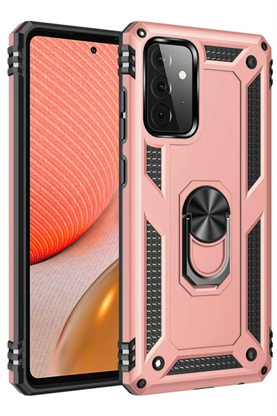 Samsung Galaxy A72 Kılıf Sofya Yüzüklü Silikon Kapak - Rose