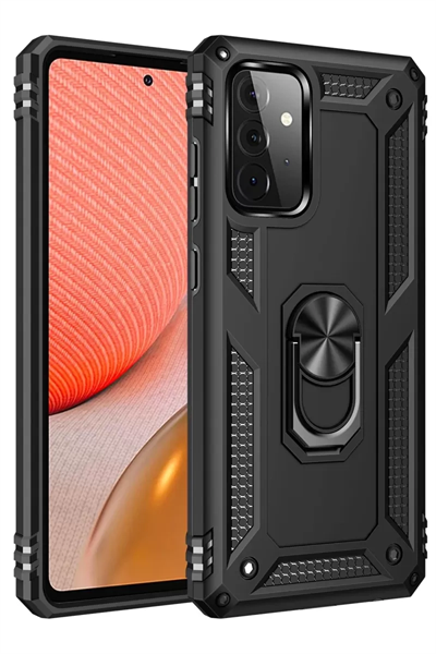 Samsung Galaxy A72 Kılıf Sofya Yüzüklü Silikon Kapak - Siyah