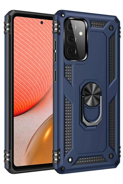 Samsung Galaxy A72 Kılıf Sofya Yüzüklü Silikon Kapak - Lacivert