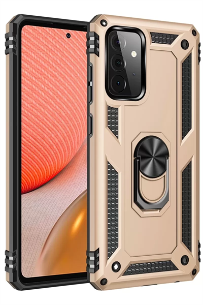 Samsung Galaxy A72 Kılıf Sofya Yüzüklü Silikon Kapak - Gold