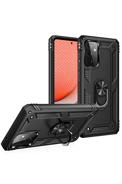 Samsung Galaxy A72 Kılıf Sofya Yüzüklü Silikon Kapak - Siyah