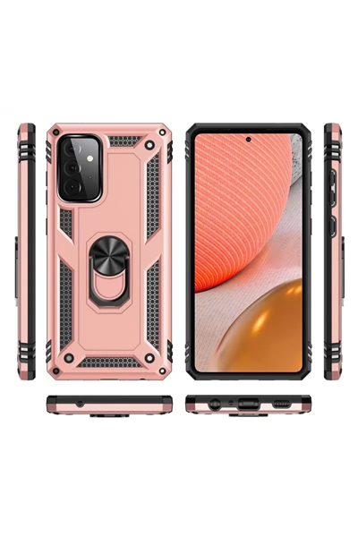 Samsung Galaxy A72 Kılıf Sofya Yüzüklü Silikon Kapak - Rose