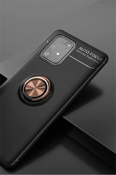 Samsung Galaxy A91 / S10 Lite Kılıf Range Yüzüklü Silikon - Siyah-Gold