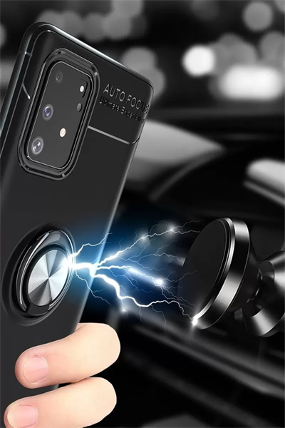 Samsung Galaxy A91 / S10 Lite Kılıf Range Yüzüklü Silikon - Siyah-Kırmızı