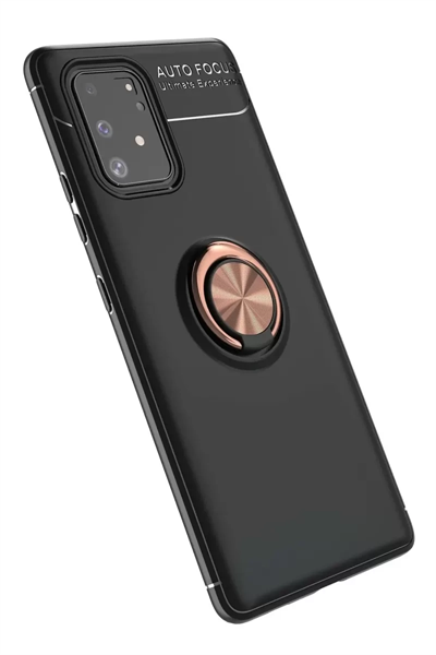 Samsung Galaxy A91 / S10 Lite Kılıf Range Yüzüklü Silikon - Siyah-Gold