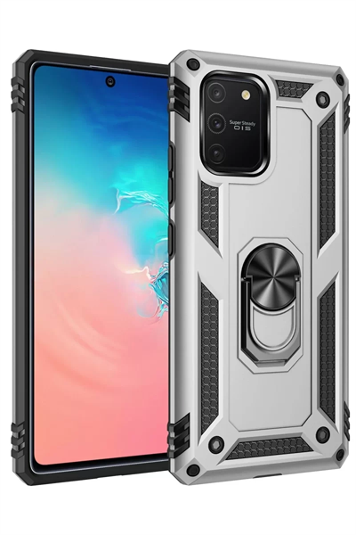 Samsung Galaxy A91 / S10 Lite Kılıf Sofya Yüzüklü Silikon Kapak - Gümüş