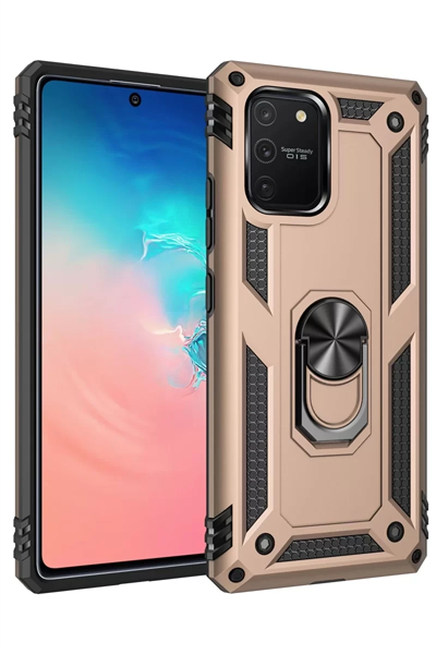 Samsung Galaxy A91 / S10 Lite Kılıf Sofya Yüzüklü Silikon Kapak - Gold
