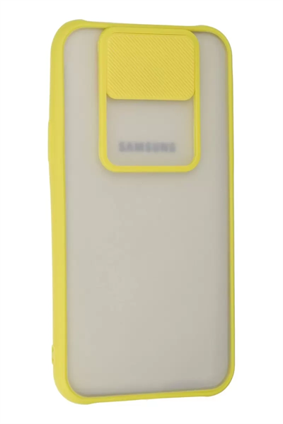 Samsung Galaxy J7 Kılıf Palm Buzlu Kamera Sürgülü Silikon - Sarı