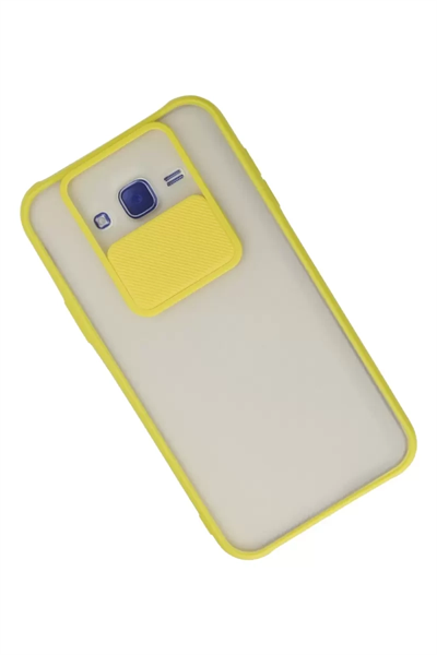 Samsung Galaxy J7 Kılıf Palm Buzlu Kamera Sürgülü Silikon - Sarı