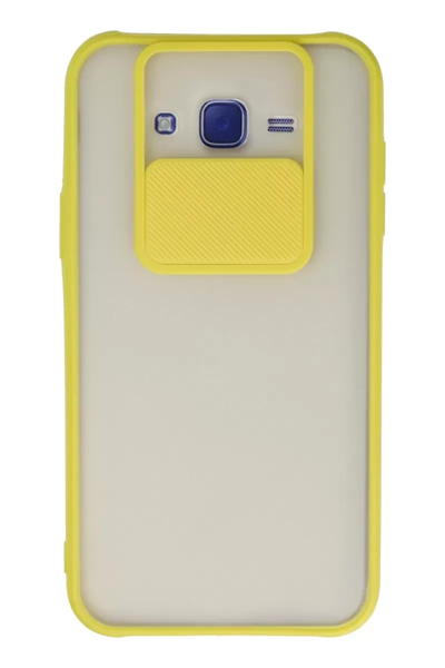 Samsung Galaxy J7 Kılıf Palm Buzlu Kamera Sürgülü Silikon - Sarı