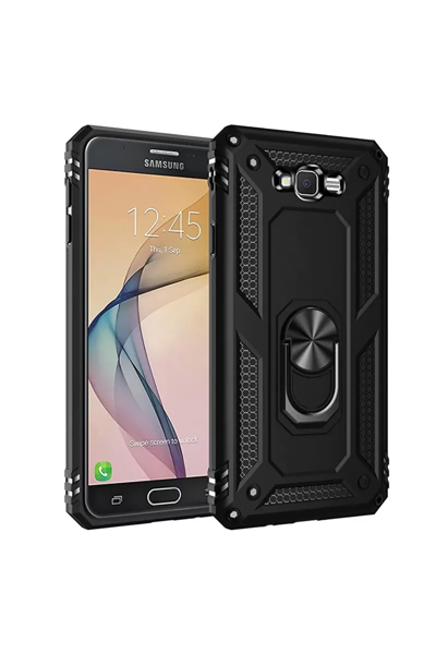 Samsung Galaxy J7 Kılıf Sofya Yüzüklü Silikon Kapak - Siyah
