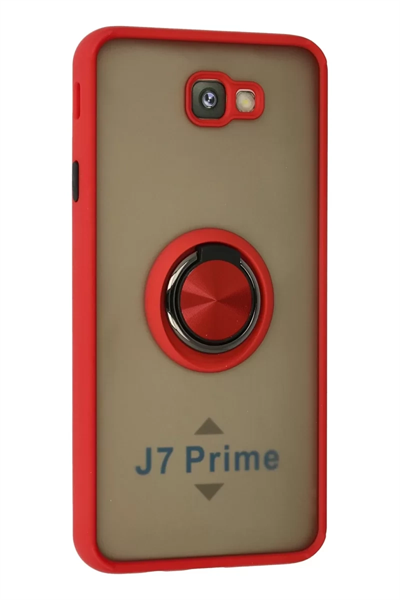 Samsung Galaxy J7 Prime Kılıf Montreal Yüzüklü Silikon Kapak - Kırmızı