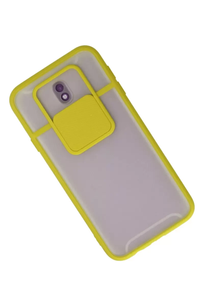 Samsung Galaxy J7 Pro / J730 Kılıf Palm Buzlu Kamera Sürgülü Silikon - Sarı