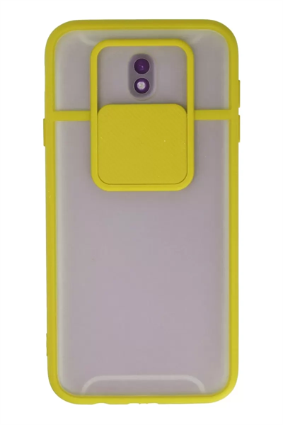 Samsung Galaxy J7 Pro / J730 Kılıf Palm Buzlu Kamera Sürgülü Silikon - Sarı