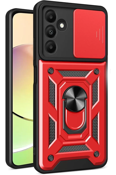 Samsung Galaxy M15 Kılıf Pars Lens Yüzüklü Silikon - Kırmızı