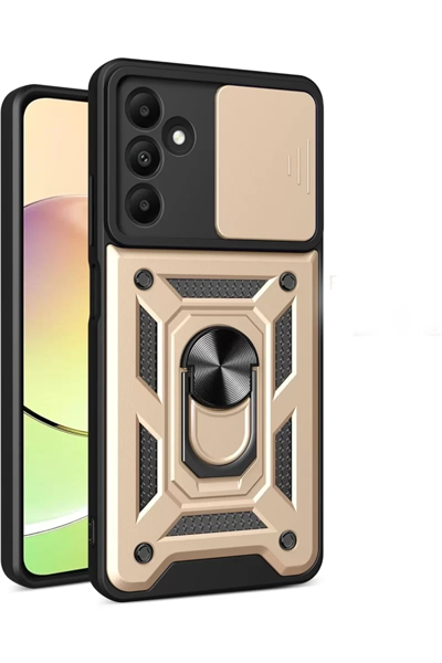 Samsung Galaxy M15 Kılıf Pars Lens Yüzüklü Silikon - Gold