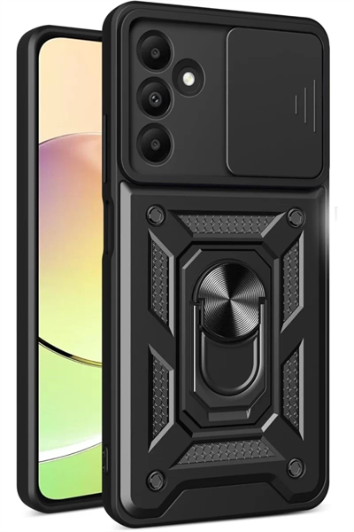 Samsung Galaxy M15 Kılıf Pars Lens Yüzüklü Silikon - Siyah