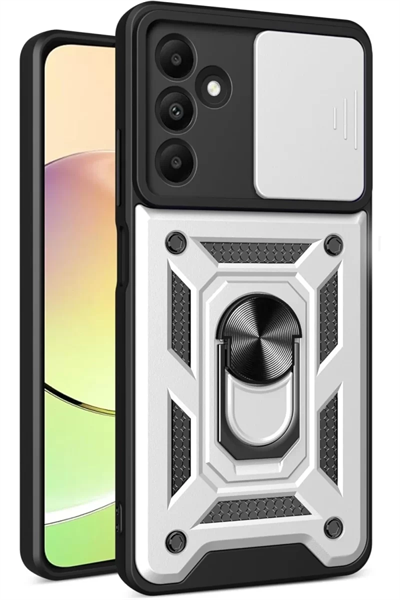 Samsung Galaxy M15 Kılıf Pars Lens Yüzüklü Silikon - Gümüş