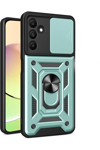 Samsung Galaxy M15 Kılıf Pars Lens Yüzüklü Silikon - Yeşil