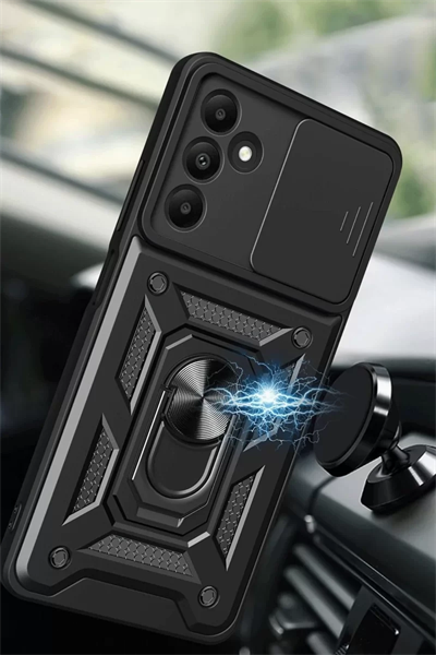 Samsung Galaxy M15 Kılıf Pars Lens Yüzüklü Silikon - Siyah