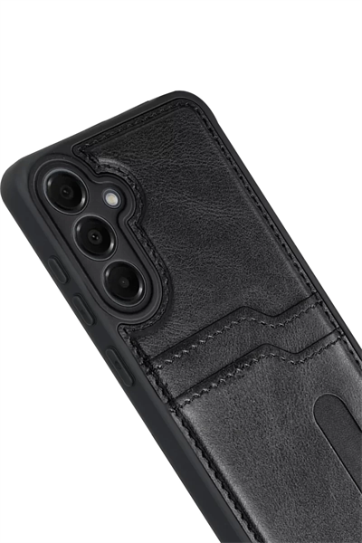 Samsung Galaxy M15 Sara Kartvizitli Deri Kılıf - Siyah