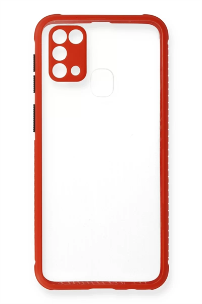 Samsung Galaxy M31 Kılıf Miami Şeffaf Silikon - Kırmızı