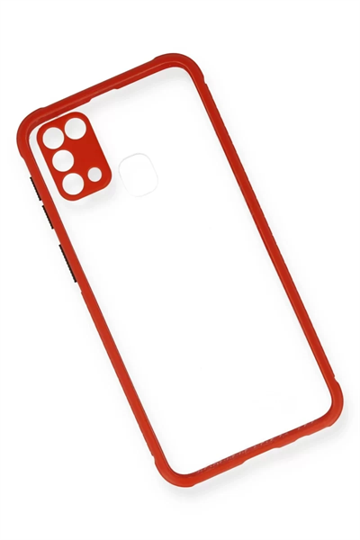 Samsung Galaxy M31 Kılıf Miami Şeffaf Silikon - Kırmızı