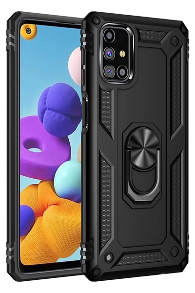 Samsung Galaxy M31S Kılıf Sofya Yüzüklü Silikon Kapak - Siyah