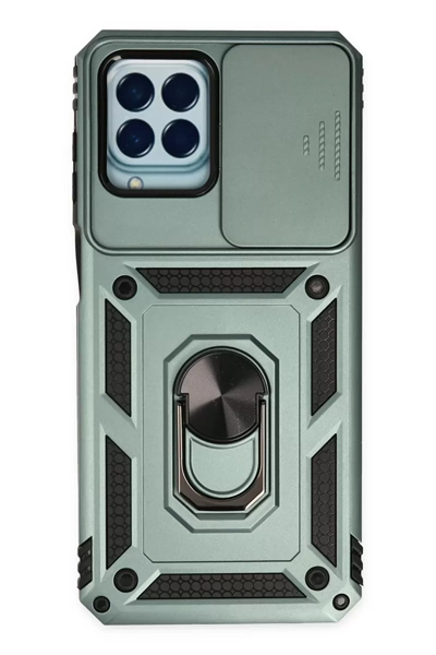 Samsung Galaxy M33 Kılıf Pars Lens Yüzüklü Silikon - Yeşil