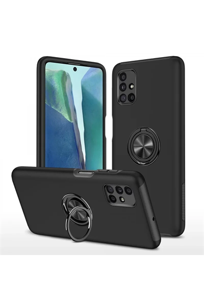 Samsung Galaxy M51 Kılıf Elit Yüzüklü Kapak - Siyah