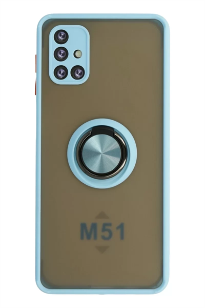 Samsung Galaxy M51 Kılıf Montreal Yüzüklü Silikon Kapak - Buz Mavi