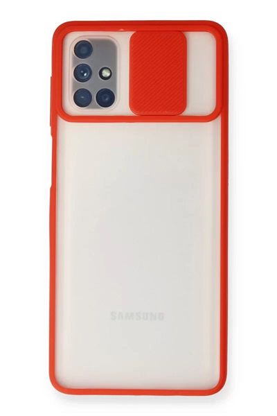 Samsung Galaxy M51 Kılıf Palm Buzlu Kamera Sürgülü Silikon - Kırmızı