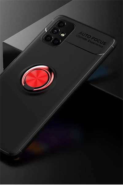 Samsung Galaxy M51 Kılıf Range Yüzüklü Silikon - Siyah-Kırmızı