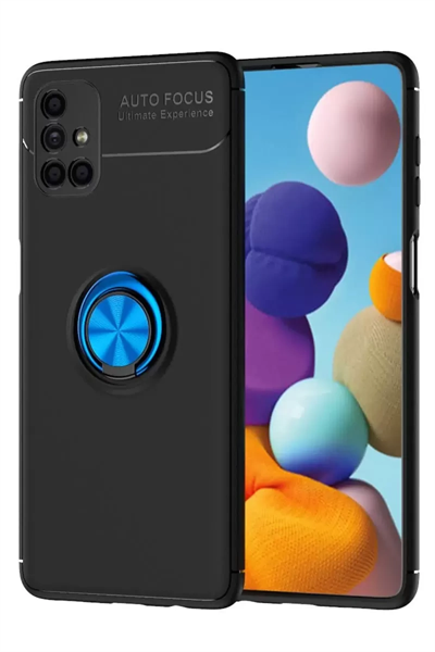 Samsung Galaxy M51 Kılıf Range Yüzüklü Silikon - Siyah-Mavi