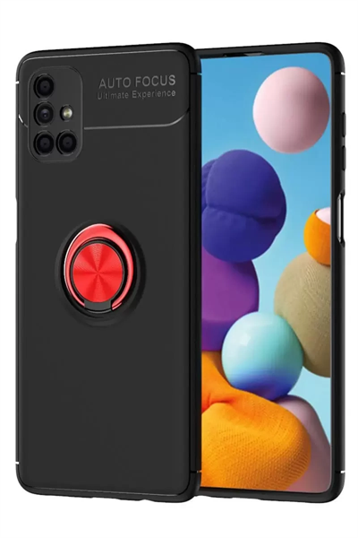 Samsung Galaxy M51 Kılıf Range Yüzüklü Silikon - Siyah-Kırmızı