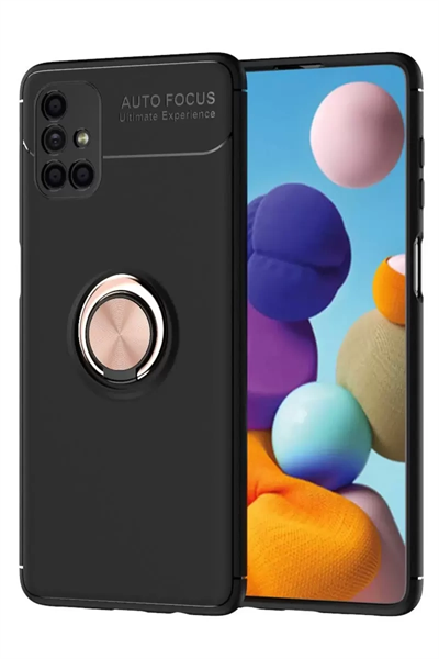 Samsung Galaxy M51 Kılıf Range Yüzüklü Silikon - Siyah-Gold