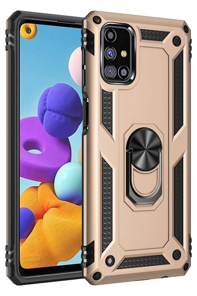 Samsung Galaxy M51 Kılıf Sofya Yüzüklü Silikon Kapak - Gold
