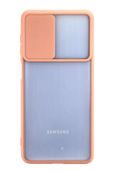 Samsung Galaxy M52 5G Kılıf Palm Buzlu Kamera Sürgülü Silikon - Pembe