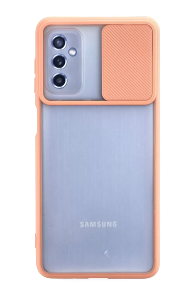 Samsung Galaxy M52 5G Kılıf Palm Buzlu Kamera Sürgülü Silikon - Pembe