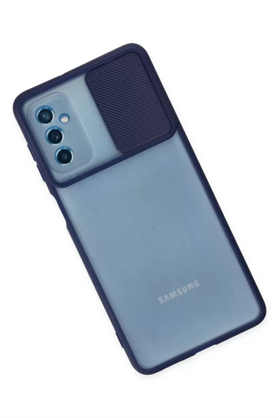 Samsung Galaxy M52 5G Kılıf Palm Buzlu Kamera Sürgülü Silikon - Lacivert