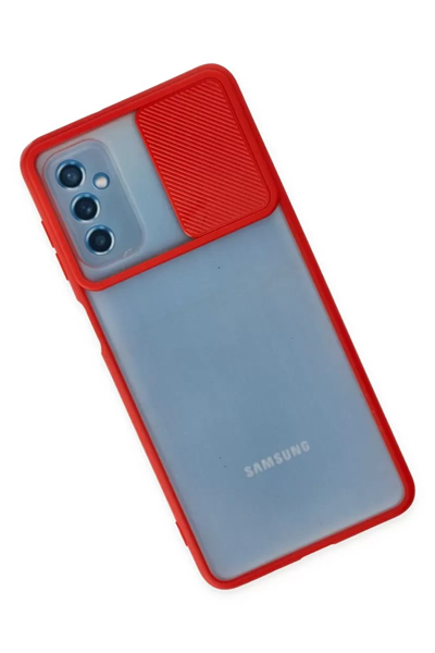 Samsung Galaxy M52 5G Kılıf Palm Buzlu Kamera Sürgülü Silikon - Kırmızı