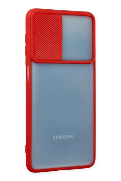 Samsung Galaxy M52 5G Kılıf Palm Buzlu Kamera Sürgülü Silikon - Kırmızı