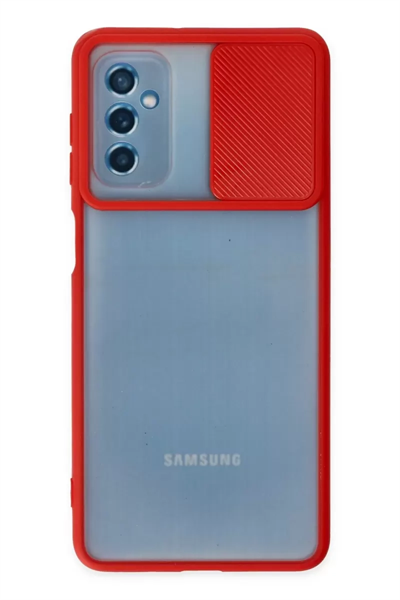 Samsung Galaxy M52 5G Kılıf Palm Buzlu Kamera Sürgülü Silikon - Kırmızı