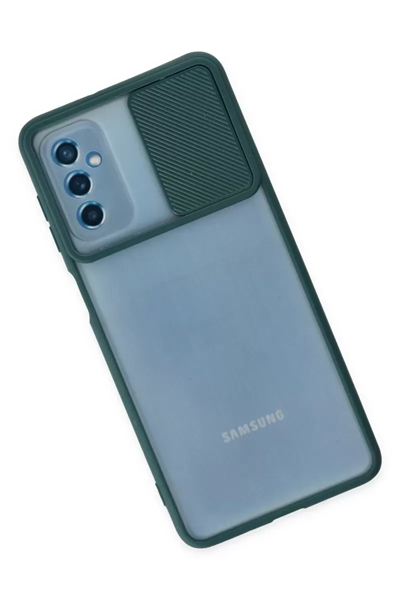Samsung Galaxy M52 5G Kılıf Palm Buzlu Kamera Sürgülü Silikon - Yeşil