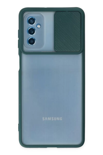 Samsung Galaxy M52 5G Kılıf Palm Buzlu Kamera Sürgülü Silikon - Yeşil