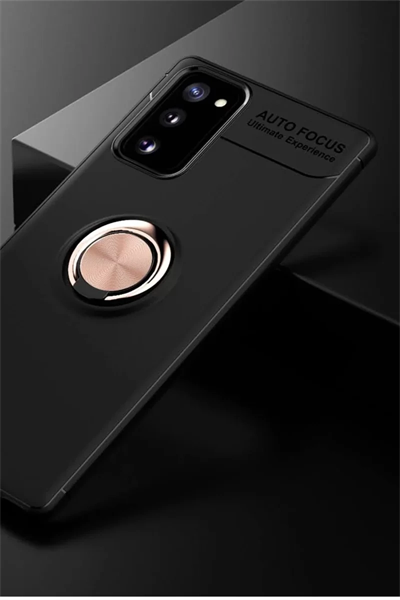 Samsung Galaxy Note 20 Kılıf Range Yüzüklü Silikon - Siyah-Gold
